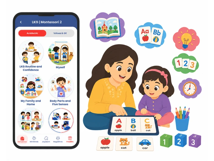 Kids studying with educational pictures