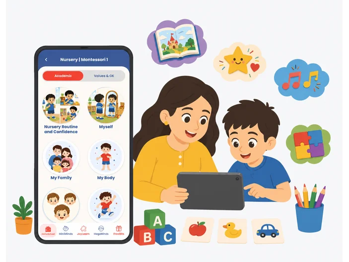 Kids studying with educational pictures