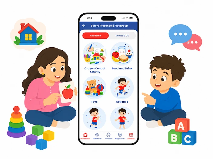 Kids studying with educational pictures