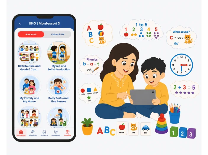 Kids studying with educational pictures